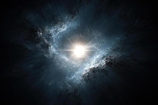 The sun is shining through a dark space photo