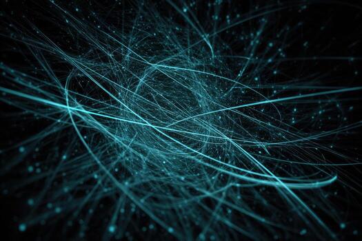Abstract swirling teal lines on dark background photo