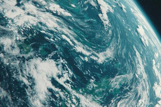 Earth from space, swirling clouds and oceans photo