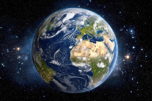 The earth is seen from space with stars photo