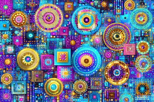 Abstract digital circuit art. Vibrant colors and geometric patterns photo