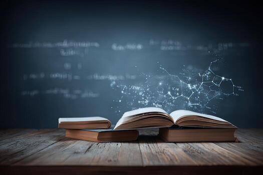 Open book with scientific formulas photo
