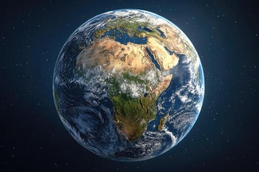 The earth is shown in space with stars photo