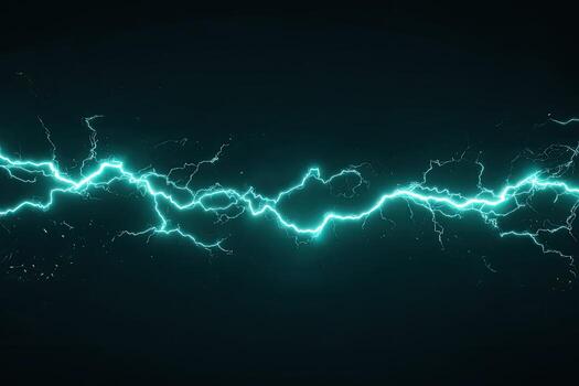 Electric teal lightning streaks across dark background photo
