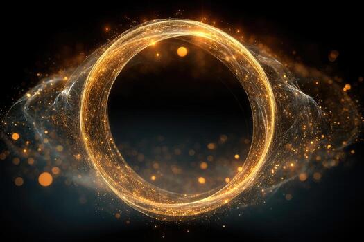Golden circular frame with ethereal particles photo