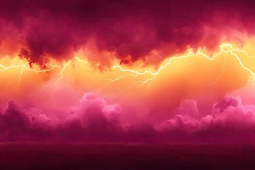 Fiery, dramatic storm clouds with vibrant lightning photo