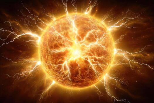 Fiery celestial sphere, radiating intense energy photo