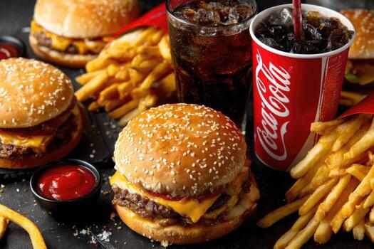 A hamburger, fries and a coke photo