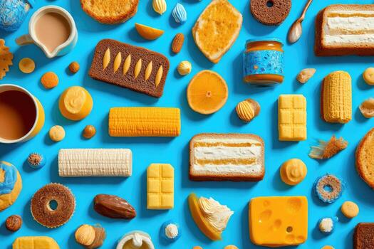 A vibrant, colorful array of food items photo