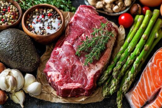 Fresh, diverse protein and vegetable selection photo