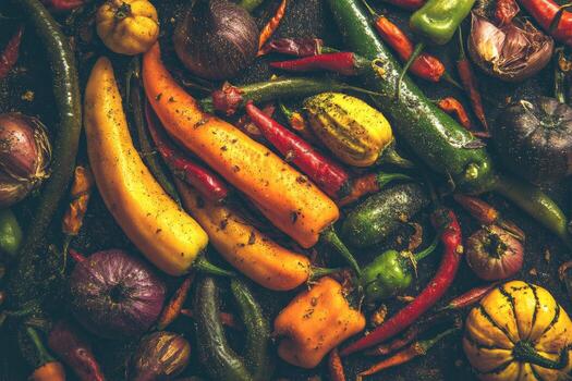 Colorful array of assorted fresh vegetables and peppers photo