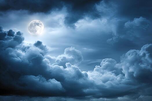 Full moon bathed in dark clouds photo