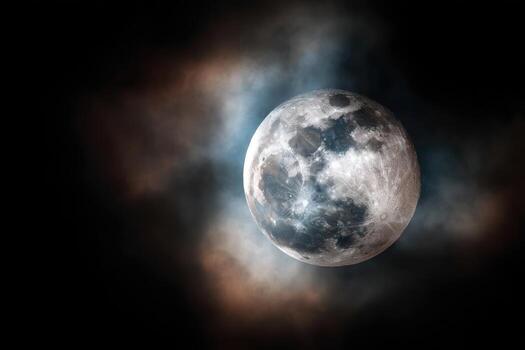 Full moon shrouded in celestial clouds photo