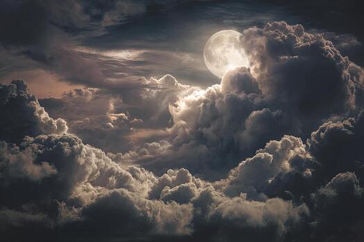 Full moon obscured by massive clouds at night photo
