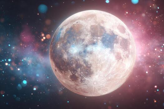 Full moon in cosmic nebula photo