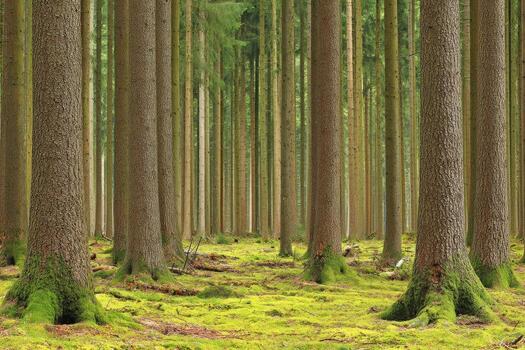 Dense forest of tall trees photo
