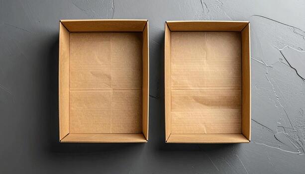 Two empty cardboard boxes on a gray textured surface photo