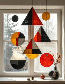 Geometric stained glass window ornaments photo