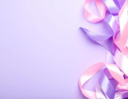 Pastel ribbons arranged on a muted lavender background photo