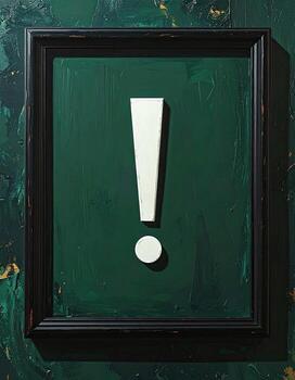 Framed exclamation point on a textured green background photo
