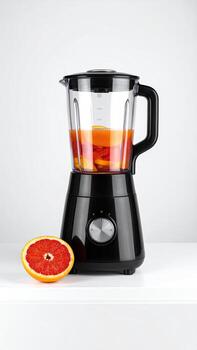 Black blender with citrus fruit photo