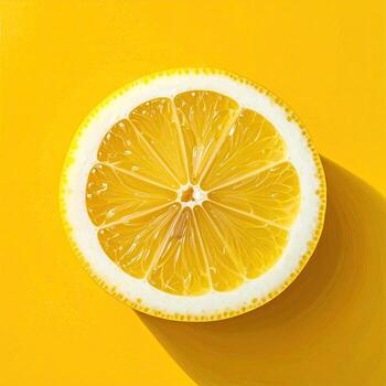 Close-up of a lemon slice, bright yellow background photo