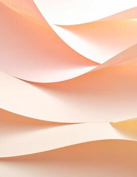 Soft, flowing sheets of pale peach and beige paper, layered and curved in a gentle wave pattern photo