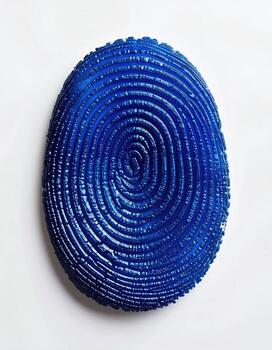 Deep blue, oval-shaped object with concentric spiral ridges photo
