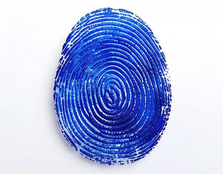 A vibrant, blue fingerprint impression, circular and detailed, on a white background photo