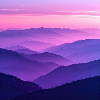 Misty purple mountain range at dawn photo