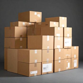 Cardboard boxes stacked high photo