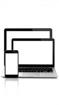 Laptop, smartphone and tablet computer on white background photo
