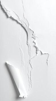 Ripped white paper with jagged edges and a curled corner photo