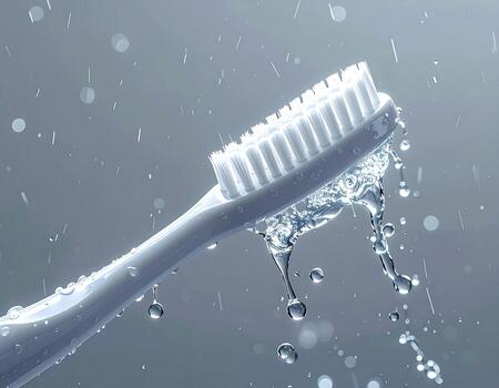 A white toothbrush with water droplets and splashes photo