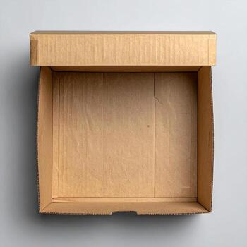 Open cardboard box, top view. Empty inside photo