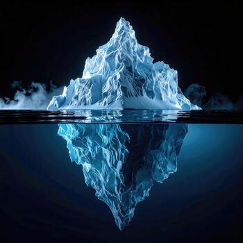 Iceberg, submerged and reflected, dramatic dark background photo