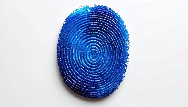 Oval, textured, deep blue fingerprint impression photo