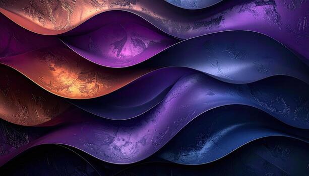Abstract wavy shapes in layered, vibrant hues of orange, purple, and dark blue. Textured surfaces with a subtle, painterly effect photo