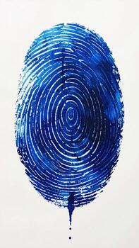 Oval, deep-blue fingerprint impression, painterly effect, drips photo