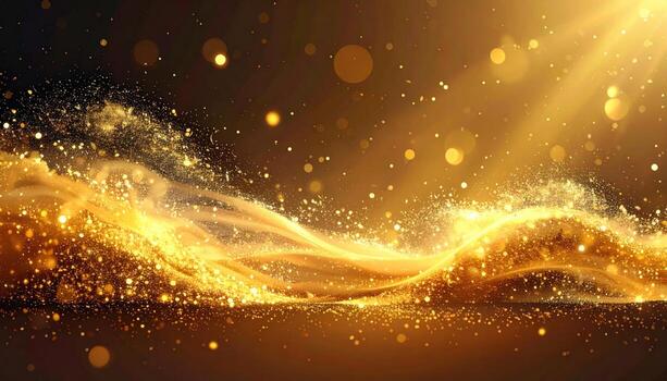 Golden, shimmering waves of light on a dark background photo