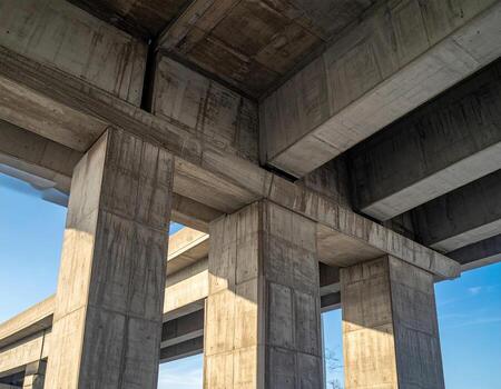 Concrete highway overpass supports photo