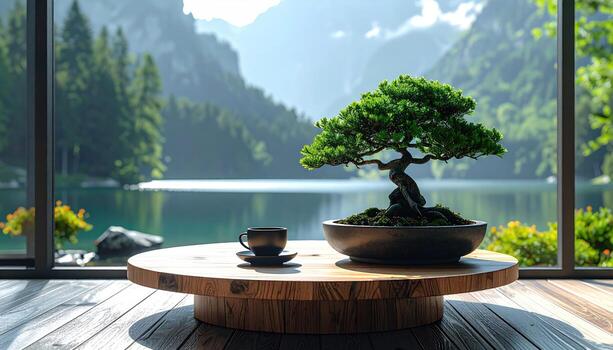 Tranquil Zen Space with Bonsai photo