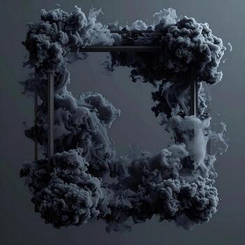 Dark ink clouds framing a square photo