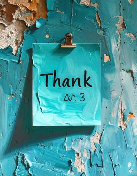 Thank note on a peeling wall stock photo