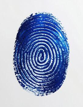 Close-up of a vivid blue fingerprint photo