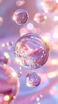 Abstract, iridescent spheres in soft pink and purple hues photo