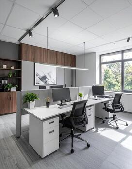 Modern office space with two workstations photo