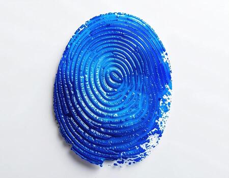 Circular, vibrant blue paint splatter, concentric swirls on white background photo