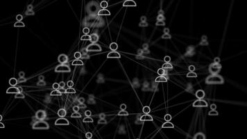 uma rede do conectado do utilizador ícones em uma Sombrio fundo, simbolizando digital comunicação, social meios de comunicação, trabalho em equipe, e global conectividade. perfeito para negócios, tecnologia, e trabalho em rede conceitos. video