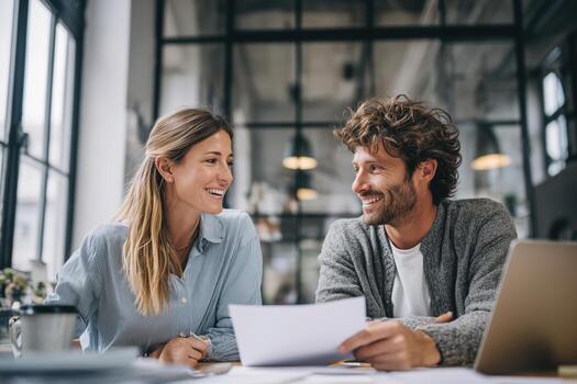 Colleagues collaborating in a modern office environment during a casual work meeting in the afternoon photo